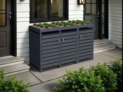 Anthracite Galvanized Steel Wheelie Bin Cover with Planter | Triple