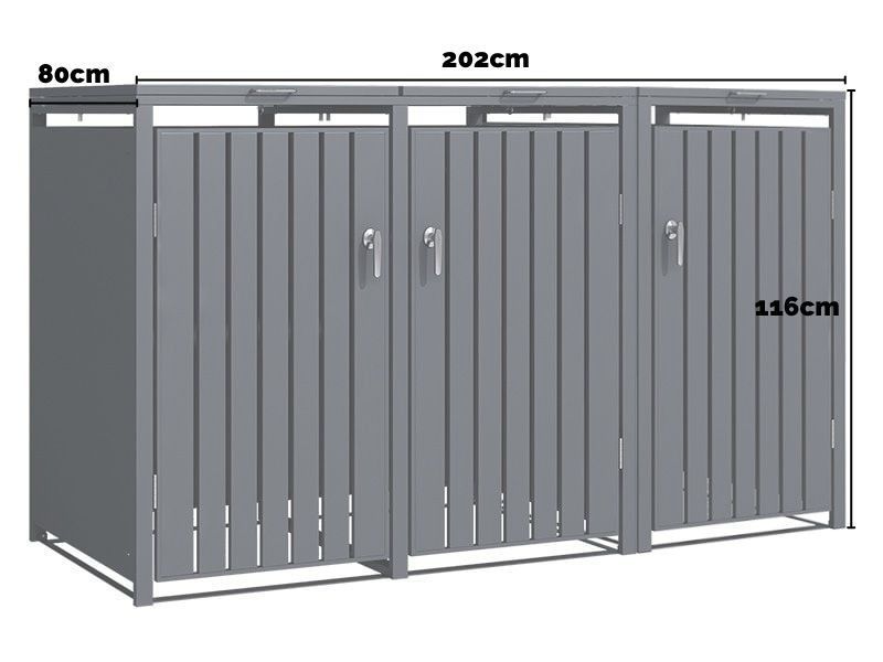 Anthracite Galvanised Steel Wheelie Bin Cover | Triple