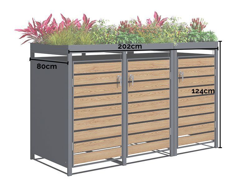 Galvanized Steel Wheelie Bin Cover With Planters | Triple
