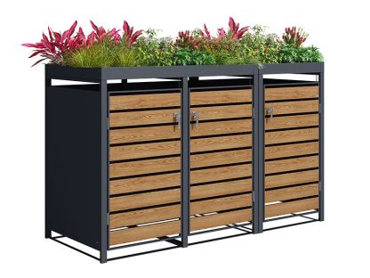 Galvanized Steel Wheelie Bin Cover With Planters | Triple