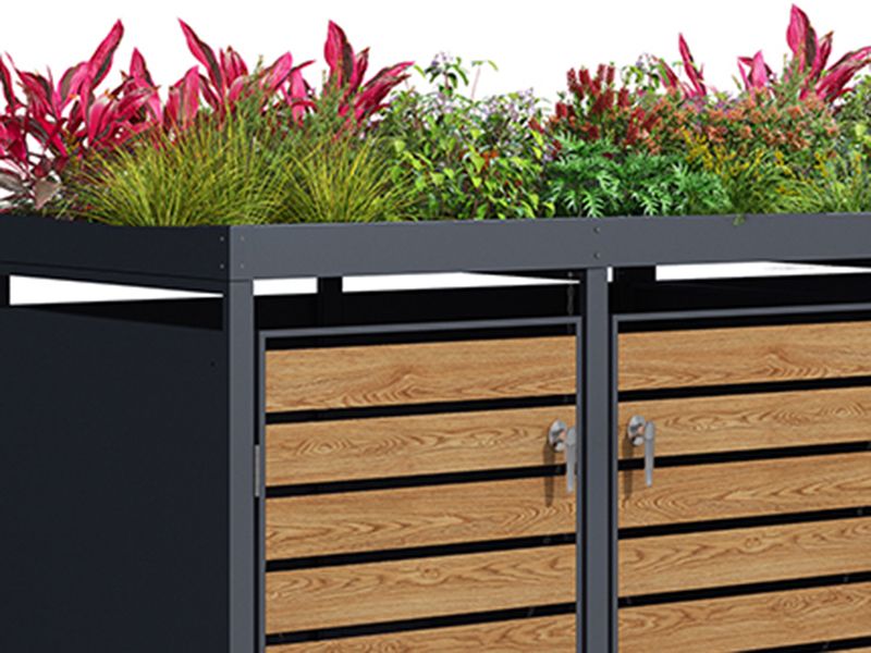 Galvanized Steel Wheelie Bin Cover With Planter | Quad Set