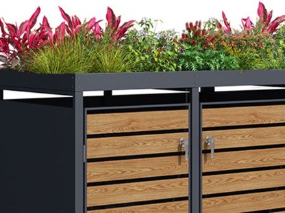 Galvanized Steel Wheelie Bin Cover With Planter | Quad Set