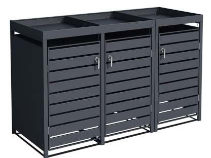Anthracite Galvanized Steel Wheelie Bin Cover with Planter | Triple