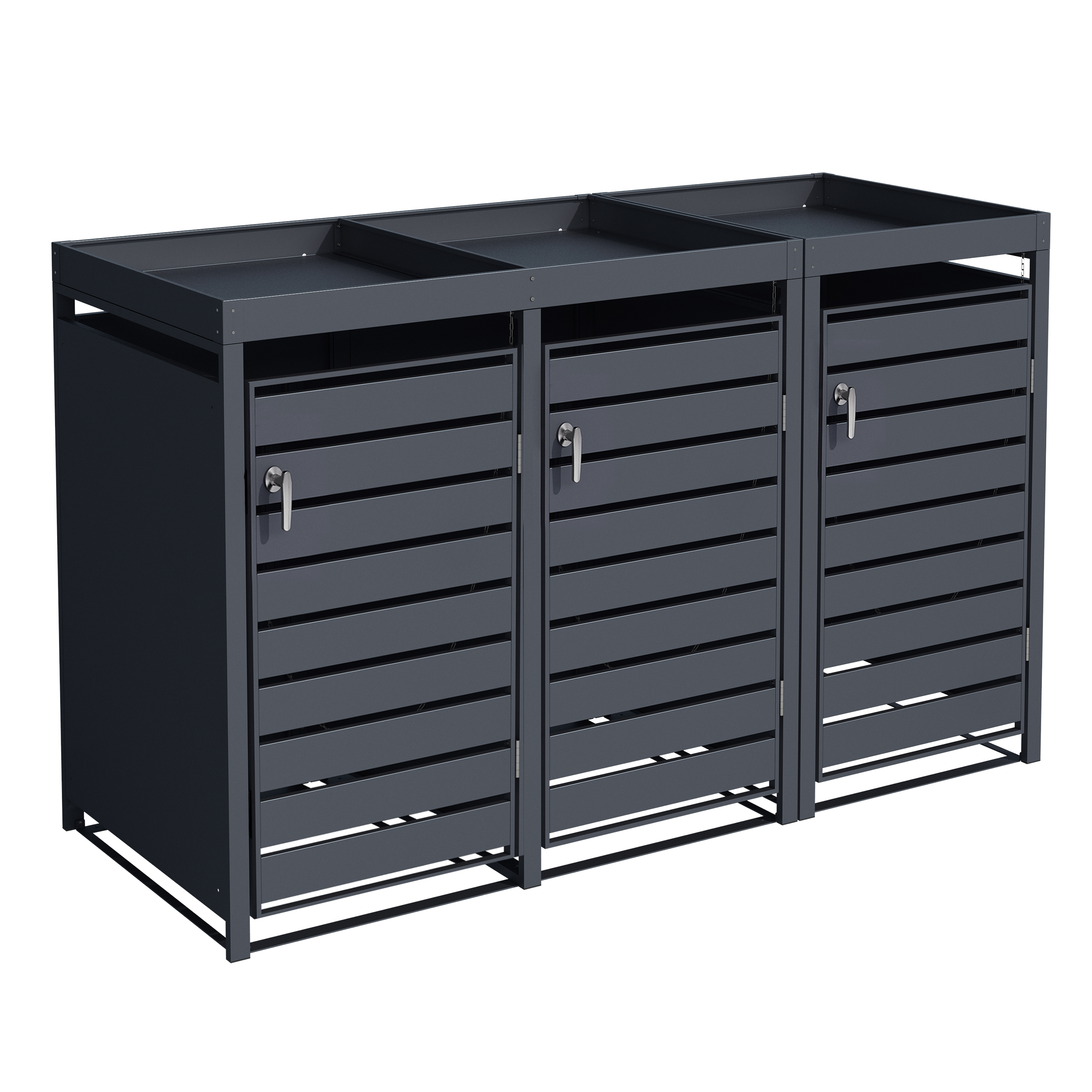 Anthracite Galvanized Steel Wheelie Bin Cover with Planter | Triple