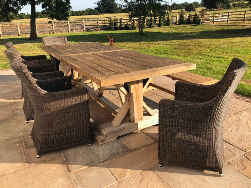 Valencia Teak Bench and Chair Set-Garden Furniture Centre-HighRange,Rattan,Teak,Tables,Dining Set,Outdoor Dining,Reclaimed Furniture-{collection_title}