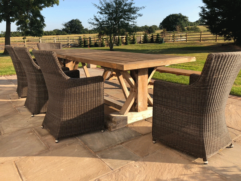 Valencia Teak Bench and Chair Set-Garden Furniture Centre-HighRange,Rattan,Teak,Tables,Dining Set,Outdoor Dining,Reclaimed Furniture-{collection_title}