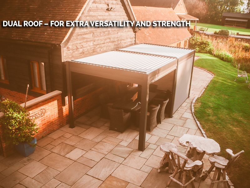 Eclipse 5 X 3.5m LED Motorised Pergola | Free Standing-Garden Furniture Centre-Free Install,HighRange,Free Standing,Gazebos,Metal Gazebos,Eclipse Louvered Roof Gazebo Range,Eclipse Range Ranges,Eclipse Range-{collection_title}