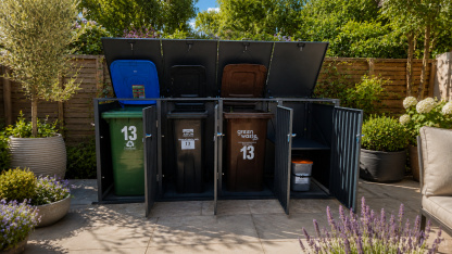 Anthracite Galvanized Steel Wheelie Bin Cover | Quad Set | Autumn Fair Ex-Display