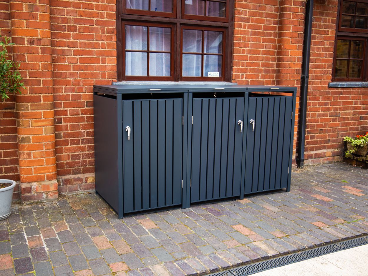 Anthracite Galvanised Steel Wheelie Bin Cover | Triple