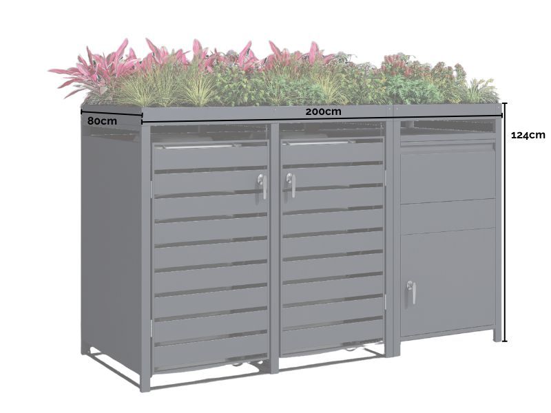 Anthracite Double Wheelie Bin Cover and Parcel Box | Planter