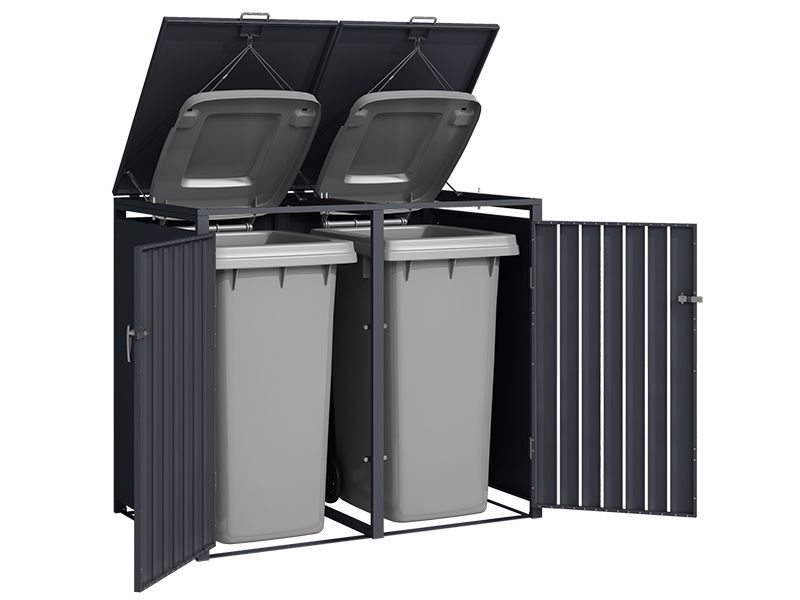 Anthracite Galvanized Steel Wheelie Bin Cover | Double