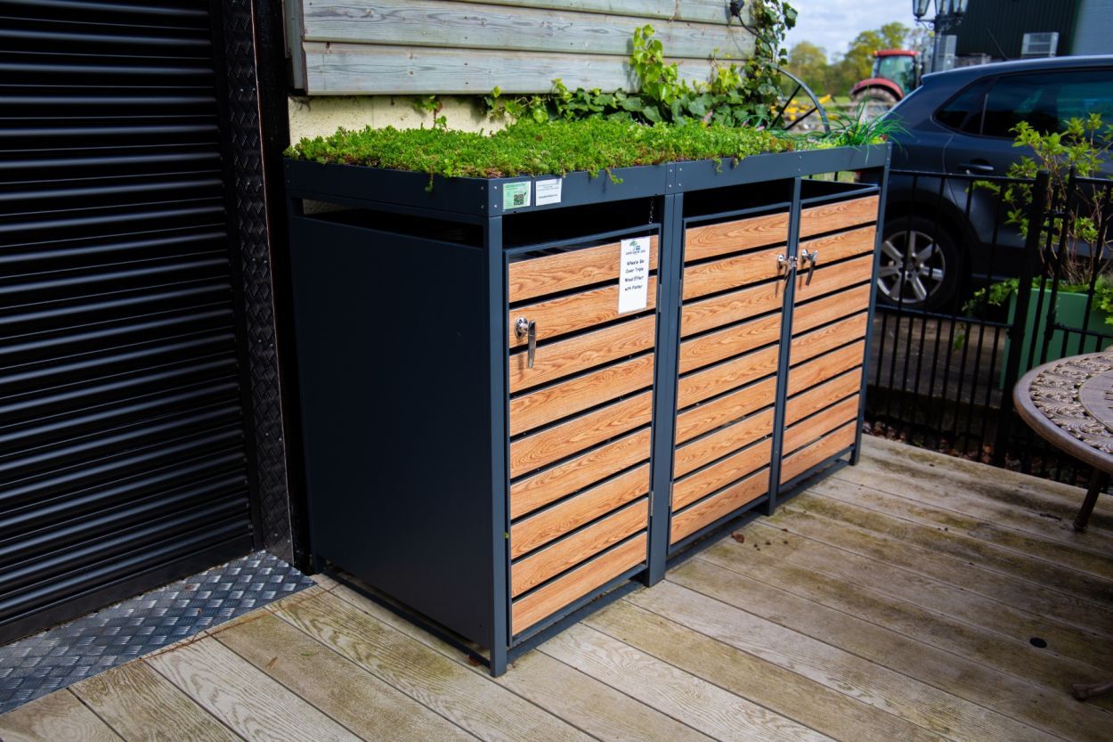 Galvanized Steel Wheelie Bin Cover With Planters | Triple