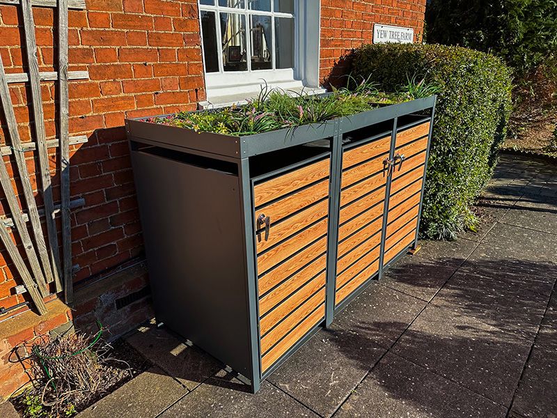 Galvanized Steel Wheelie Bin Cover With Planters | Triple