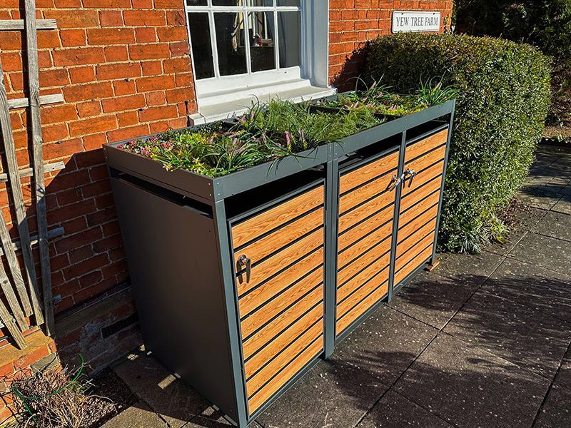 Galvanized Steel Wheelie Bin Cover With Planters | Triple