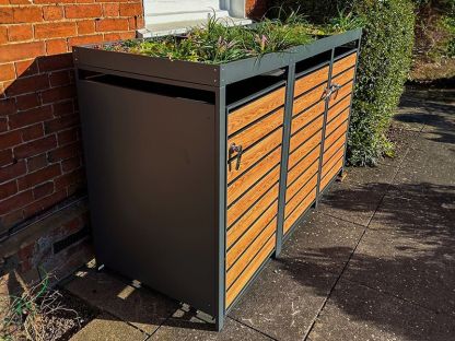 Galvanized Steel Wheelie Bin Cover With Planters | Triple