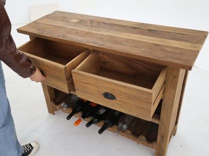 Rustic Teak Console Table With Wine Rack
