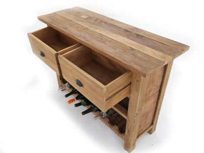 Rustic Teak Console Table With Wine Rack