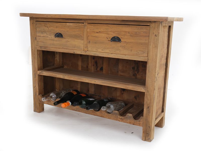 Rustic Teak Console Table With Wine Rack