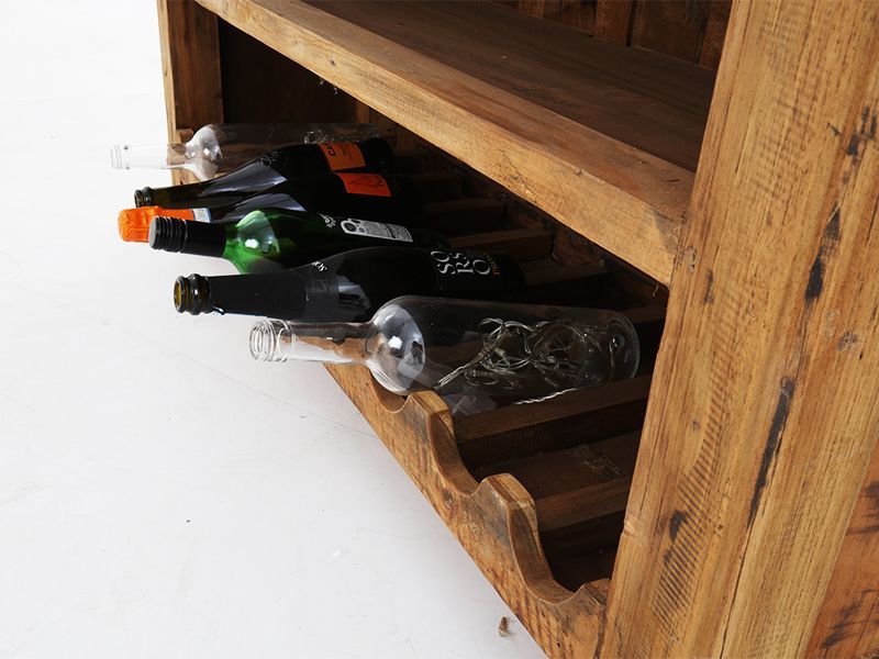 Rustic Teak Console Table With Wine Rack