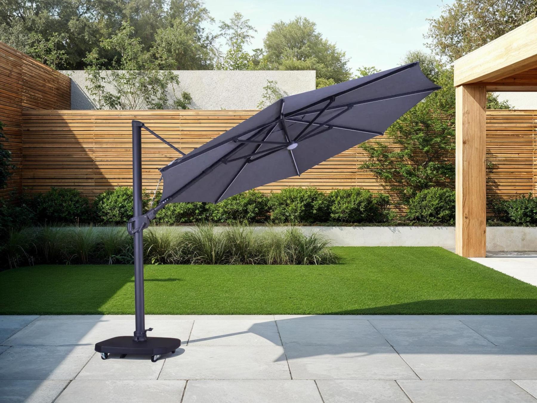Sicily 3.5M Dia Square Cantilever Parasol With LED Lights | Grey | Pre-Order
