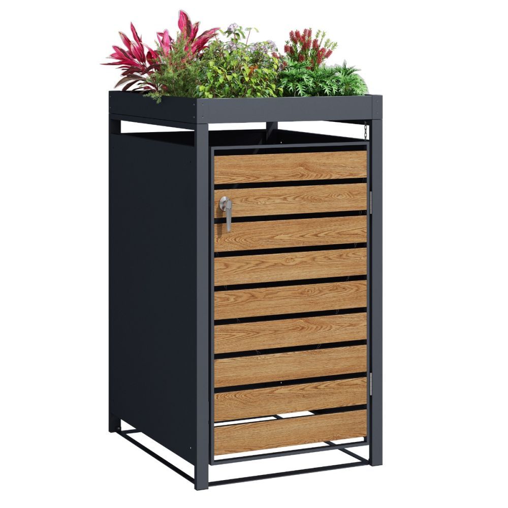 Galvanized Steel Wheelie Bin Cover With Planters | Single