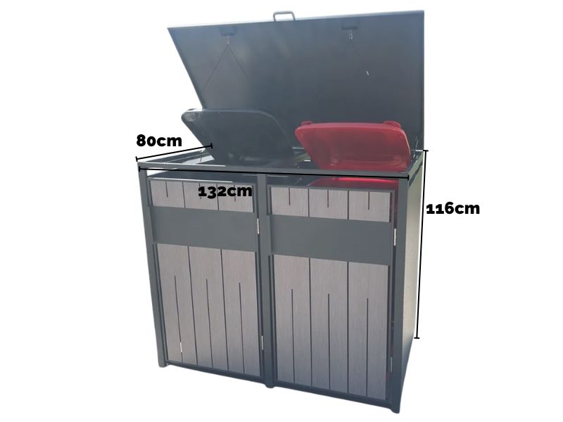 Wholesale Grey Wood Effect Galvanized Steel Wheelie Bin Storage | Double