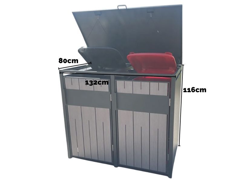 Wholesale Grey Wood Effect Galvanized Steel Wheelie Bin Storage | Double
