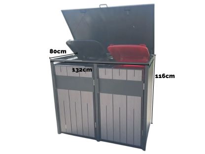 Wholesale Grey Wood Effect Galvanized Steel Wheelie Bin Storage | Double