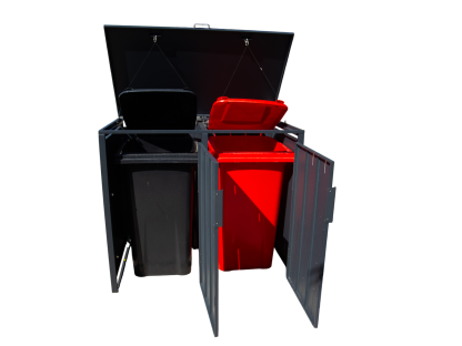 Grey Wood Effect Galvanized Steel Wheelie Bin Storage | Double-Garden Furniture Centre-MidRange,Wheelie Bin Covers,Wheelie Bin Storage,Top Opening,grey wood effect-{collection_title}