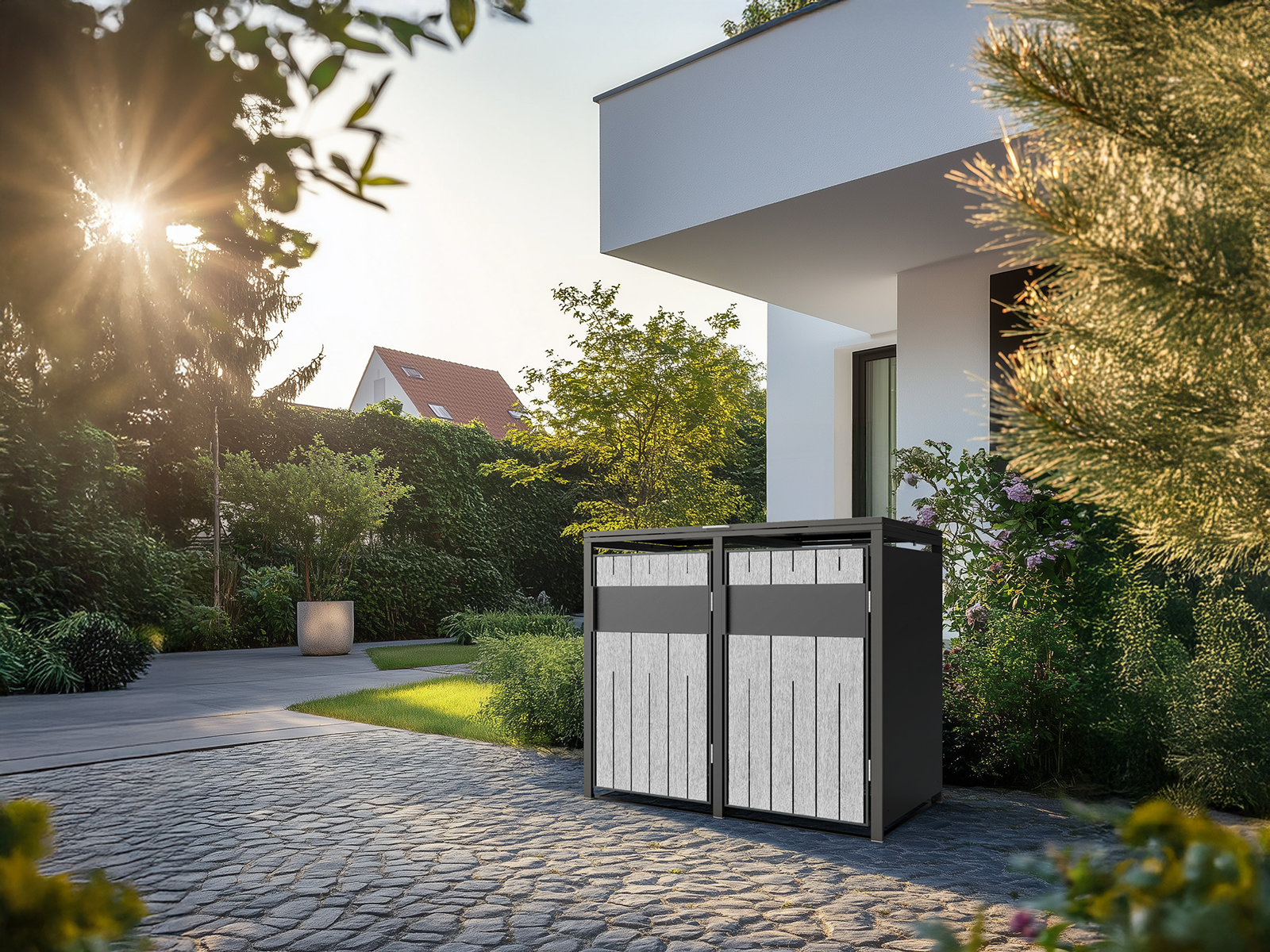 Grey Wood Effect Galvanized Steel Wheelie Bin Storage | Double-Garden Furniture Centre-MidRange,Wheelie Bin Covers,Wheelie Bin Storage,Top Opening,grey wood effect-{collection_title}