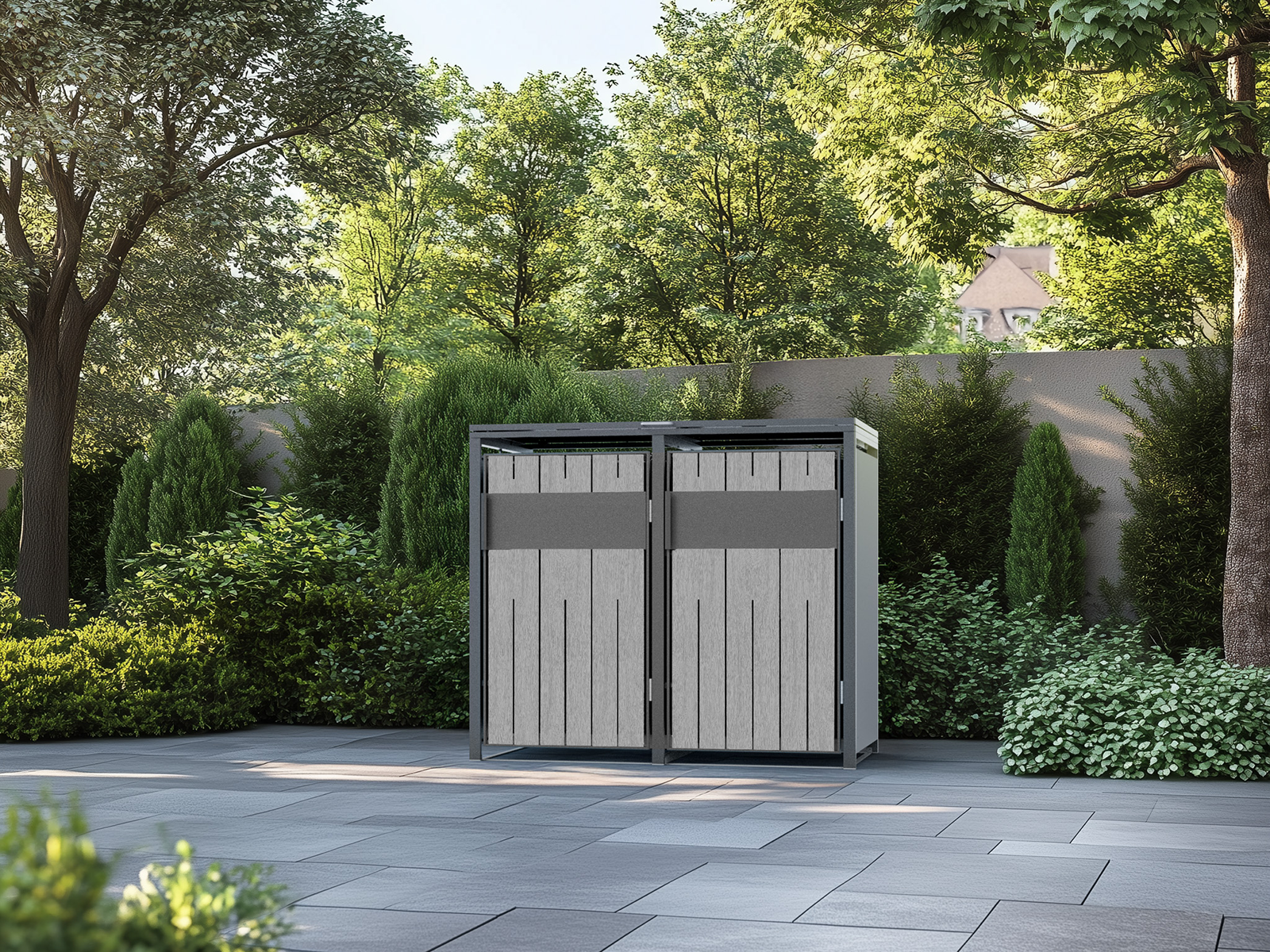 Grey Wood Effect Galvanized Steel Wheelie Bin Storage | Double-Garden Furniture Centre-MidRange,Wheelie Bin Covers,Wheelie Bin Storage,Top Opening,grey wood effect-{collection_title}