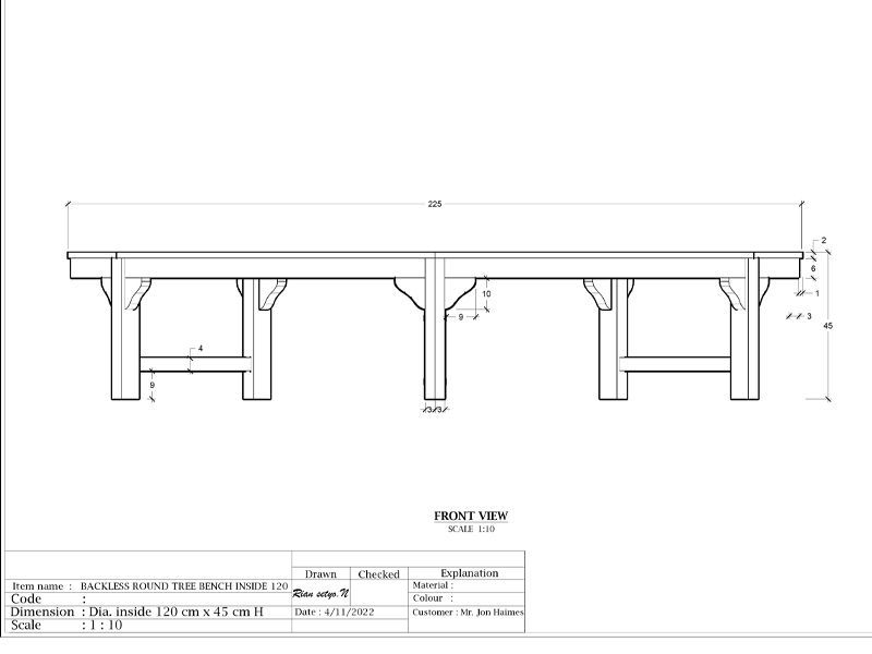 Teak Backless Contour Bench 