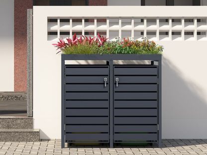 Wholesale Anthracite Galvanized Steel Wheelie Bin Cover with Planter | Double