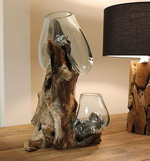 Wholesale Teak Root Stand With Blown Glass Holder
