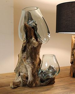 Wholesale Teak Root Stand With Blown Glass Holder