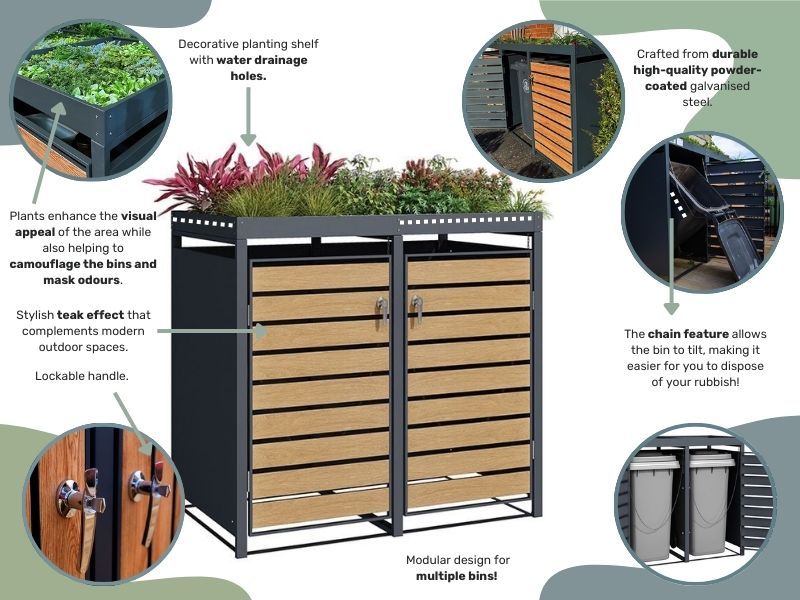 Wholesale Galvanized Steel Wheelie Bin Cover With Planters | Double