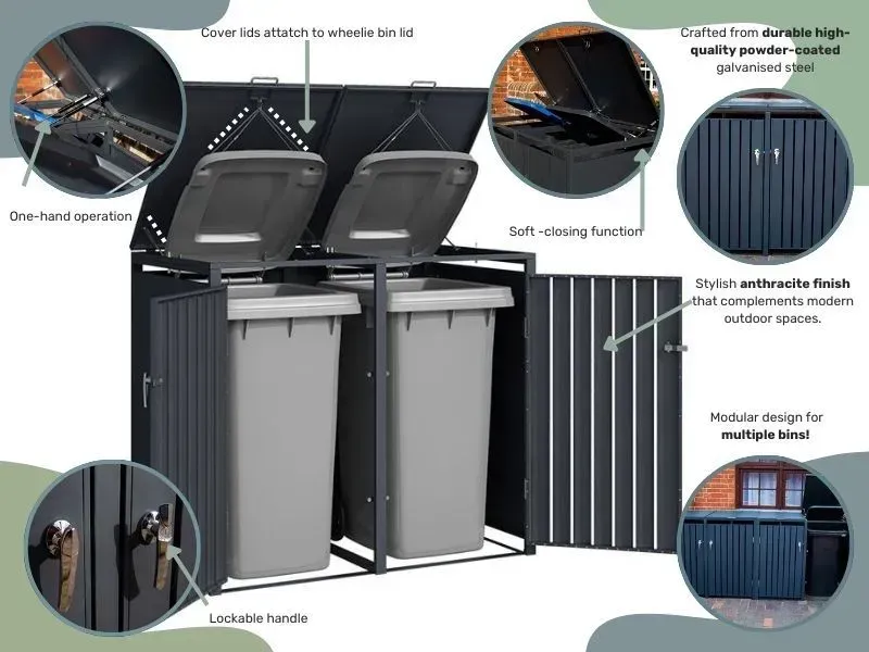 Wholesale Anthracite Galvanised Steel Wheelie Bin Cover | Triple