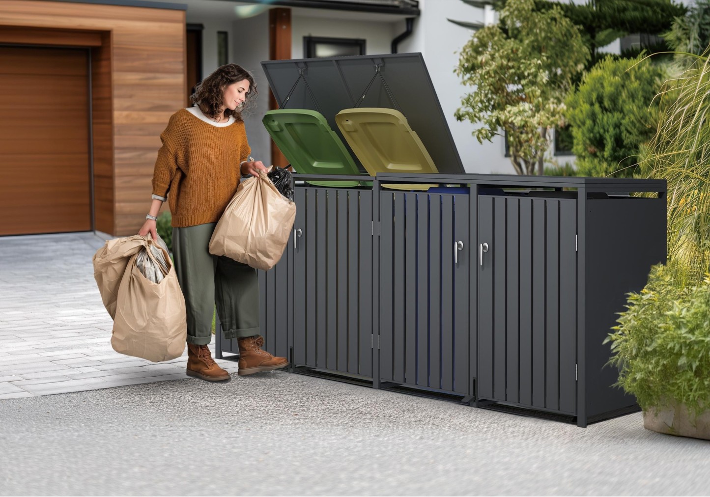 Wholesale Anthracite Galvanized Steel Wheelie Bin Cover Pedal Opening | Quad