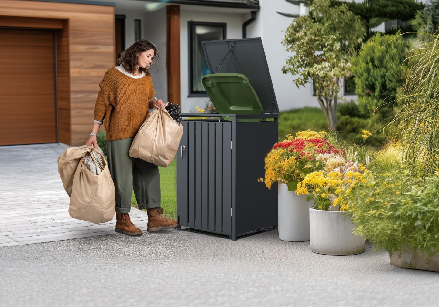 Wholesale Anthracite Galvanized Steel Wheelie Bin Storage Pedal Opening | Single