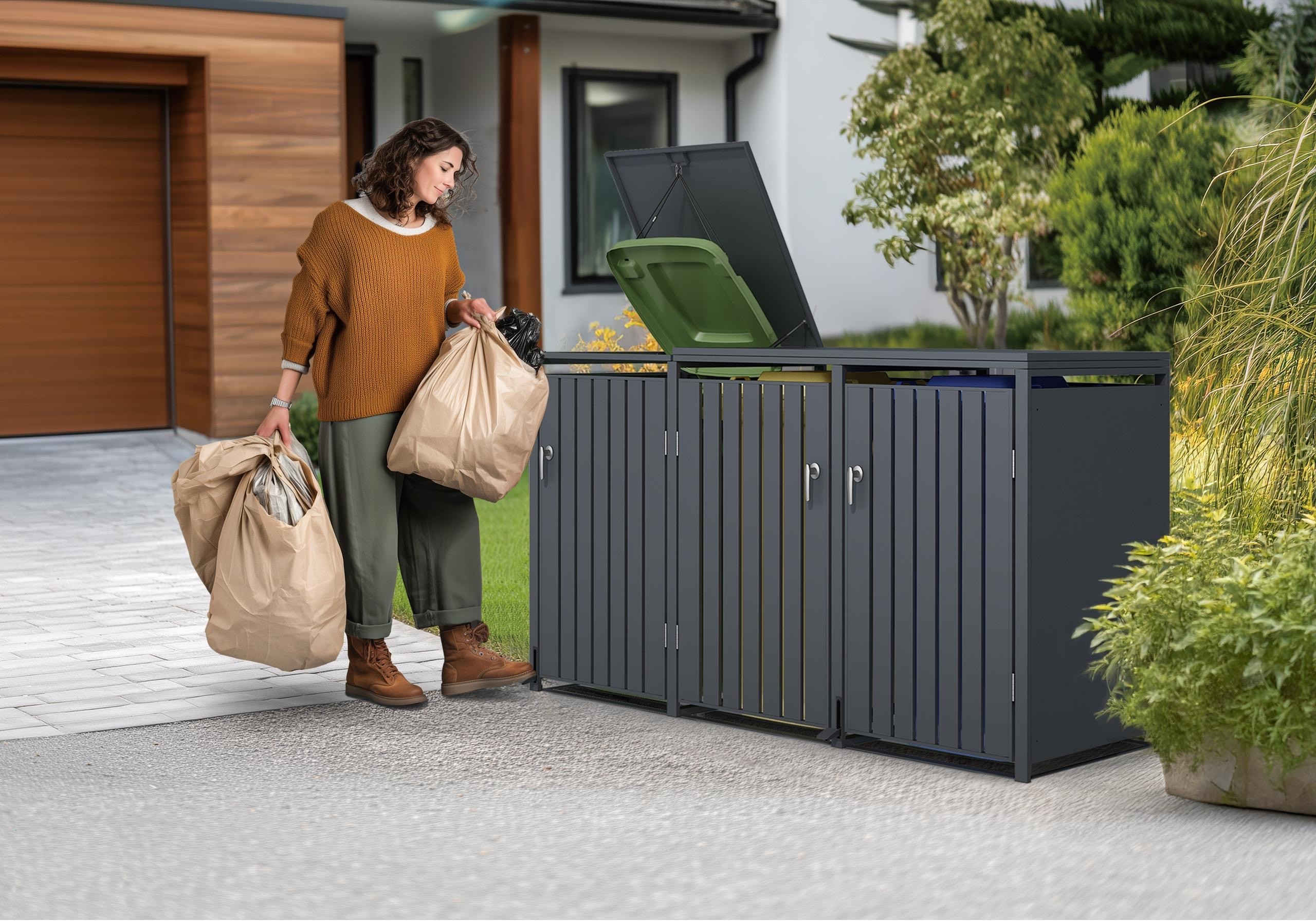 Wholesale Anthracite Galvanized Steel Wheelie Bin Cover Pedal Opening | Triple