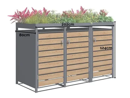 Wholesale Galvanized Steel Wheelie Bin Cover With Planters | Triple | Pre-Order
