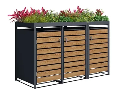 Wholesale Galvanized Steel Wheelie Bin Cover With Planters | Triple | Pre-Order