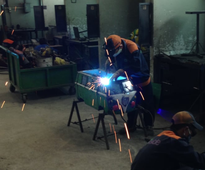The Recycled Garden Ornament is then shaped, welded and assembled