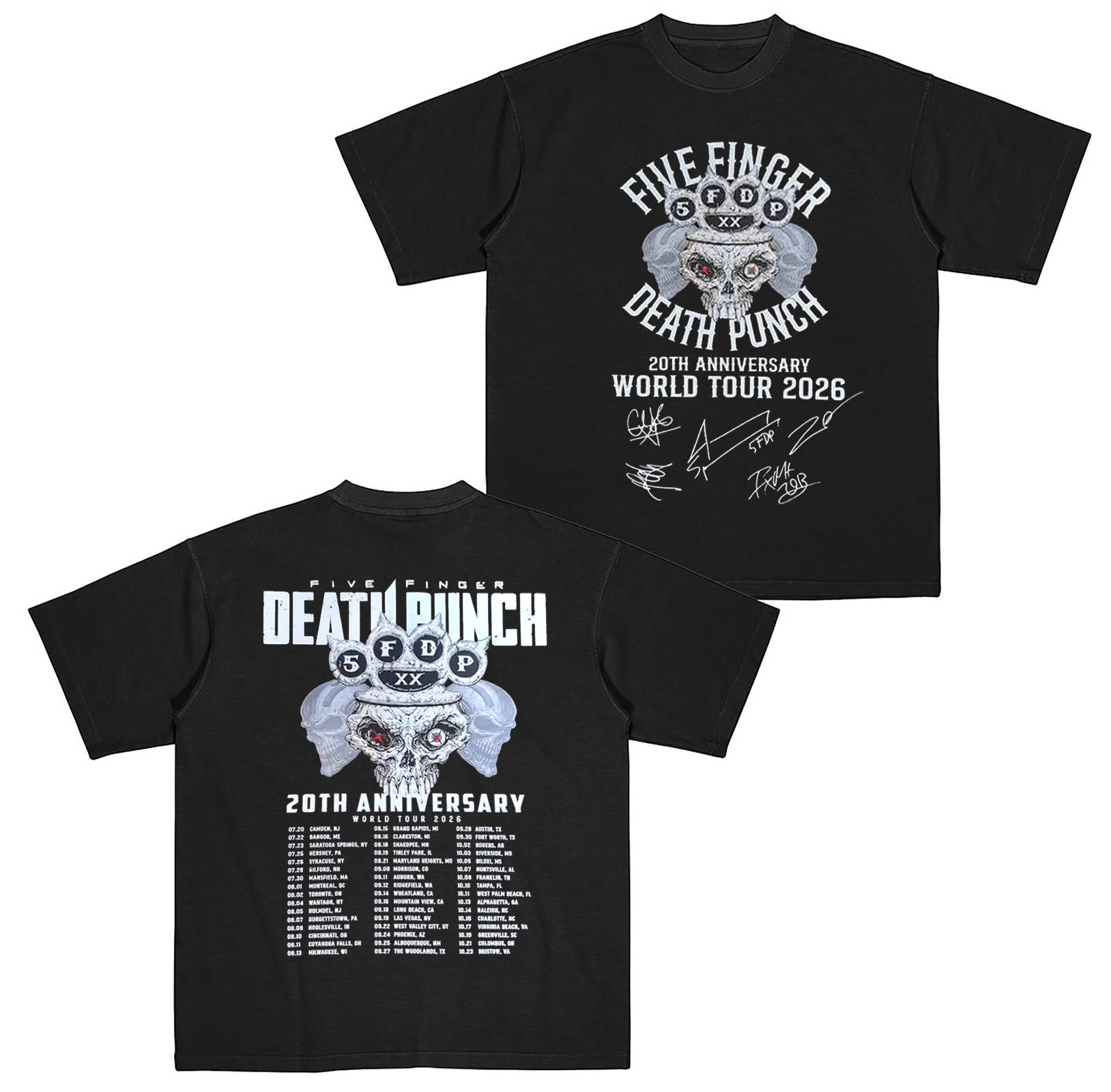 Five Finger Death Punch 20Th Anniversary World Tour 2026 Cotton Unisex T-shirt