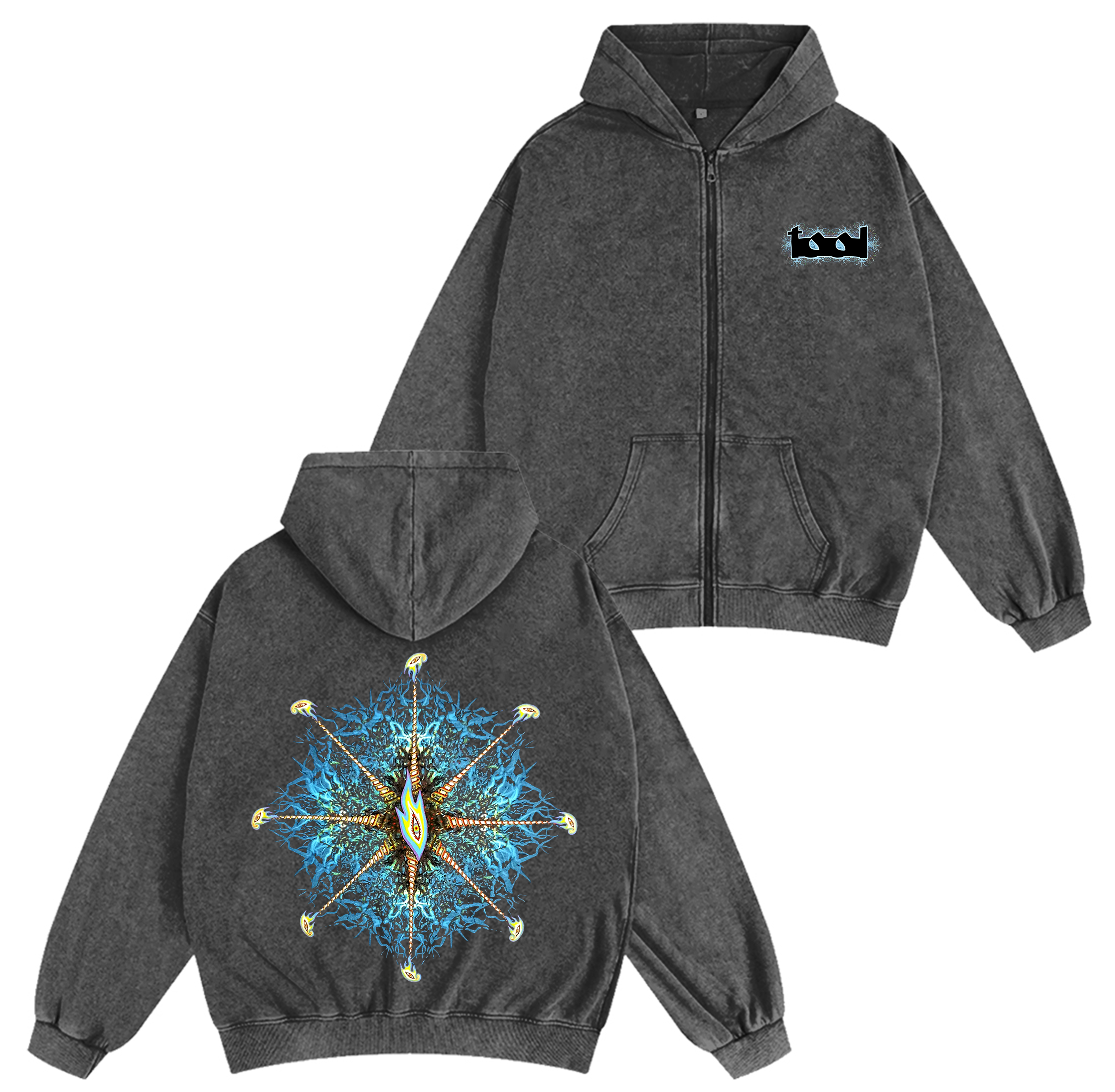 ToolFans Unisex Washed Zip Up Hoodie