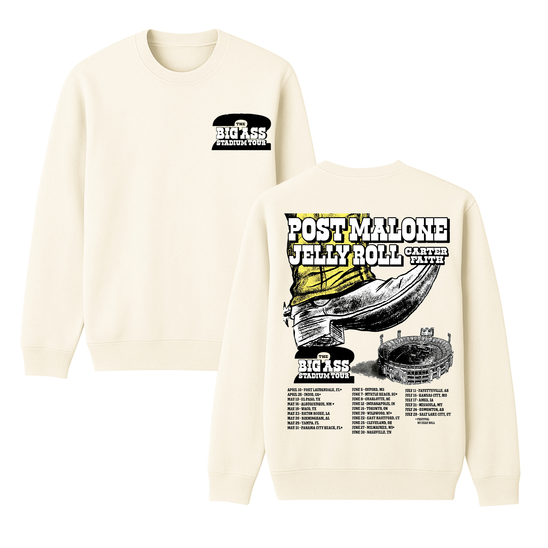 Post Malone The Big Ass Stadium Tour 2026  Cotton Unisex Crewneck Sweatshirt