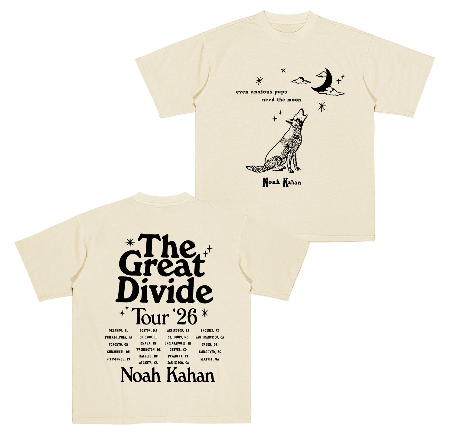 Noah Kahan Merch The Great Divide Tour 2026 Wolf Tour Dates Two Sided Cotton Unisex T-shirt