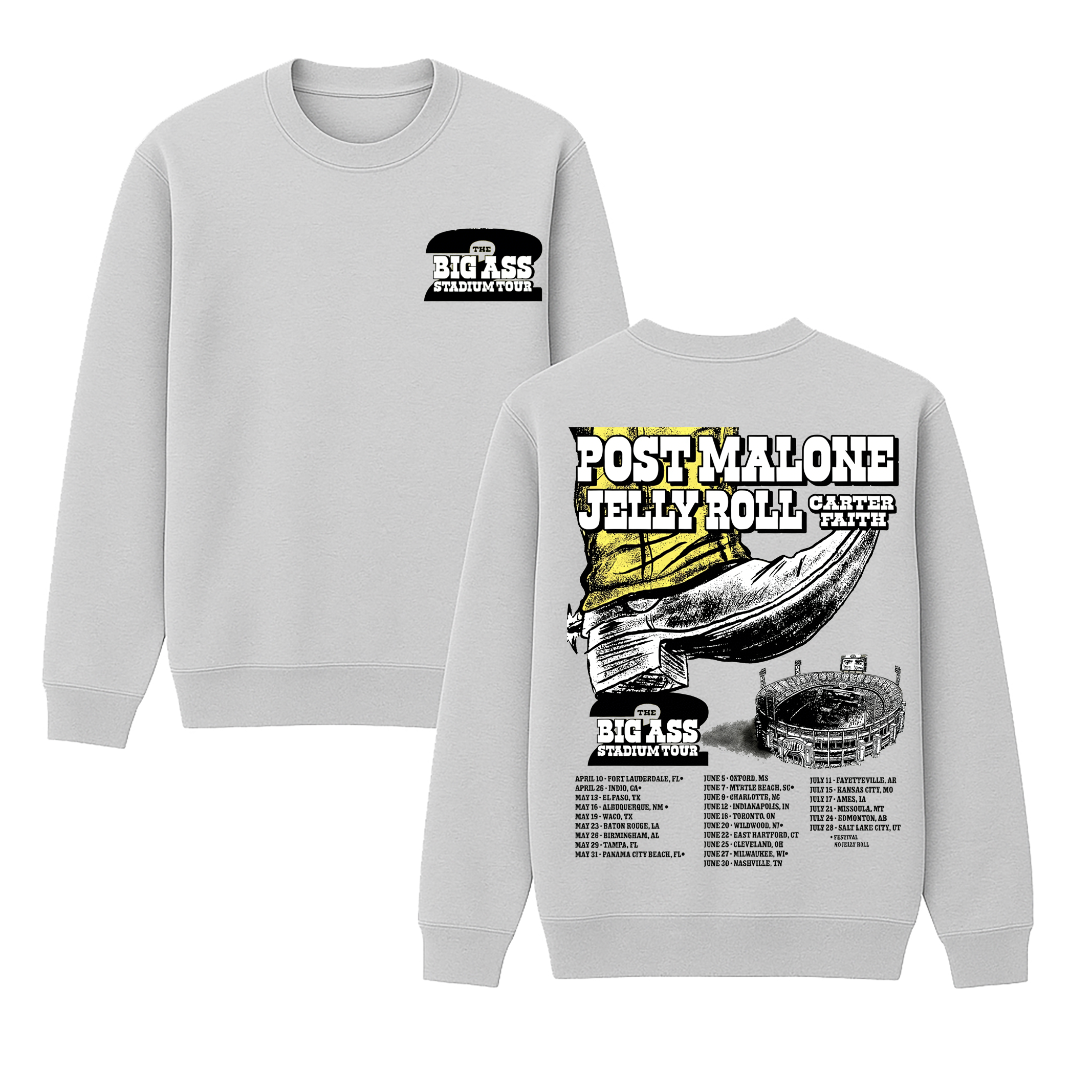 Post Malone The Big Ass Stadium Tour 2026  Cotton Unisex Crewneck Sweatshirt