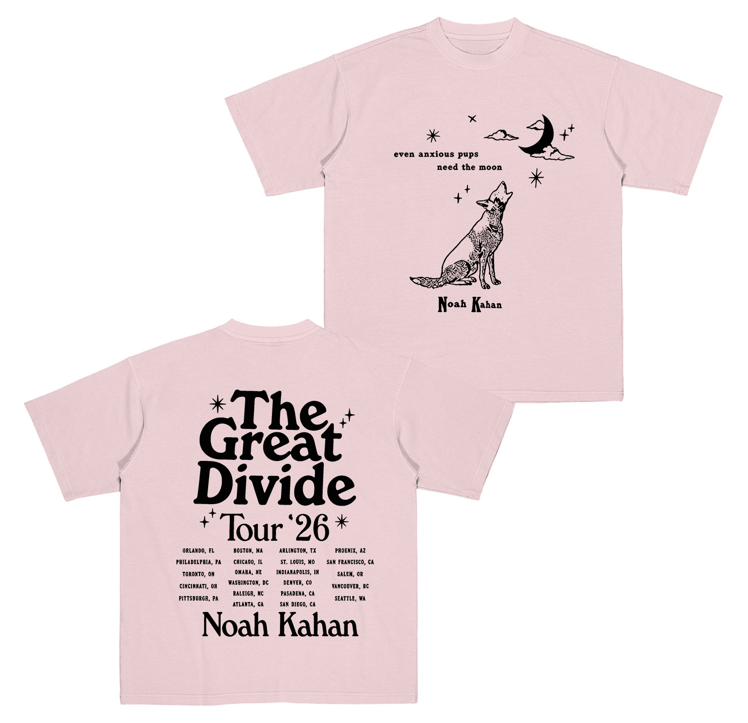 Noah Kahan Merch The Great Divide Tour 2026 Wolf Tour Dates Two Sided Cotton Unisex T-shirt