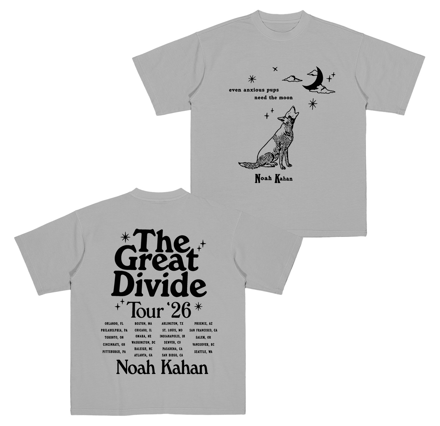Noah Kahan Merch The Great Divide Tour 2026 Wolf Tour Dates Two Sided Cotton Unisex T-shirt